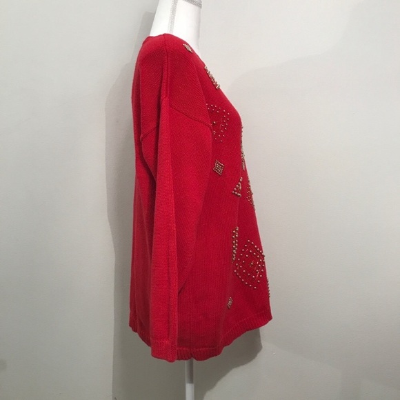 Vintage Victoria Jones Red Gold Beaded Sweater Large - Picture 5 of 8